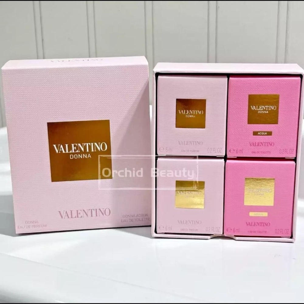 New 4PC Valentino Donna/Acqua EDP/EDT Perfume Splash Mini Set (4x6ml/0.2oz)~Rare - Picture 2 of 6